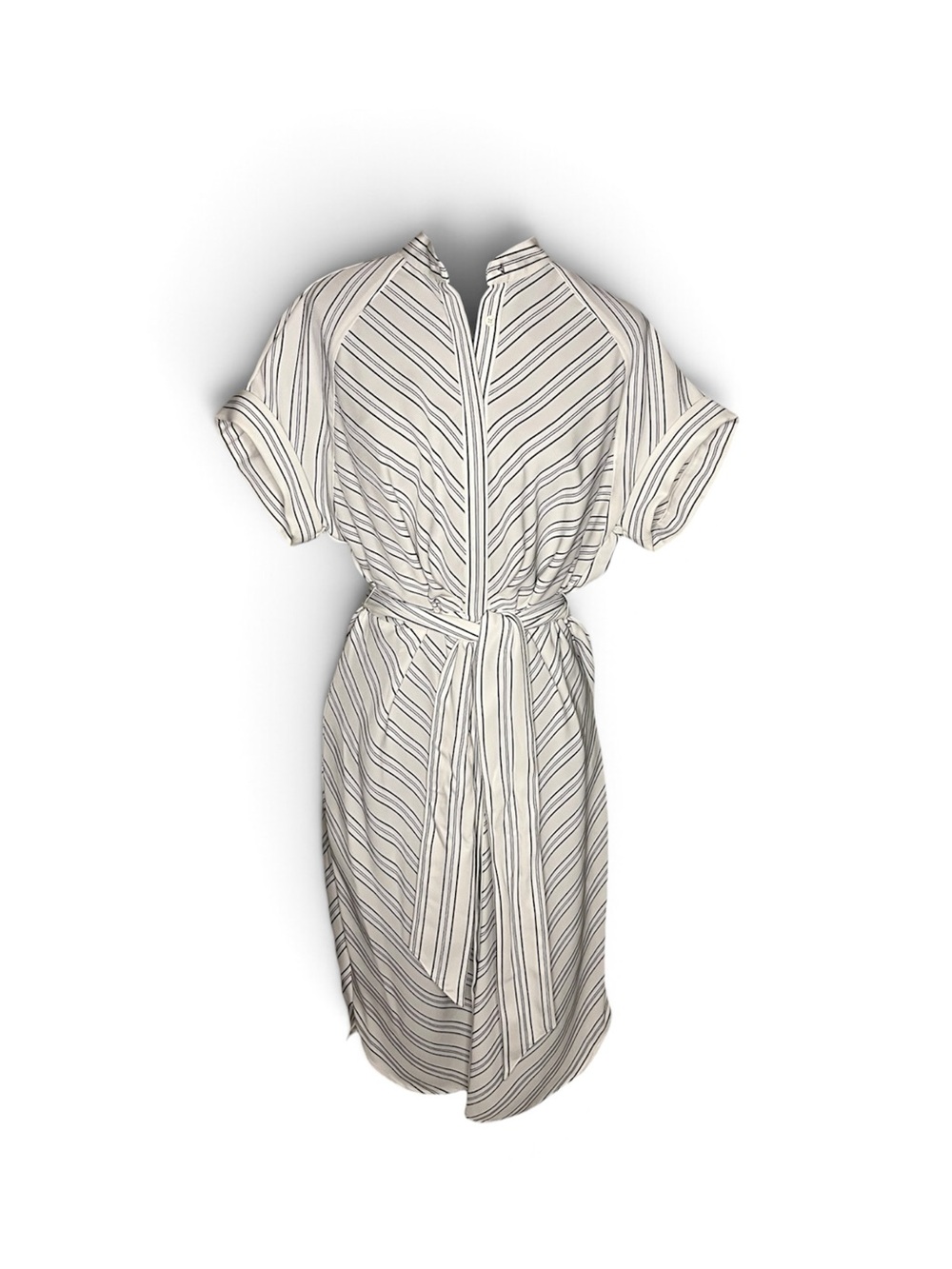 Lauren Ralph Lauren Ivory and Black Striped Tie-Waist Midi Dress